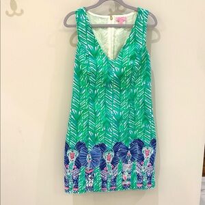 Lilly Pulitzer Green & White Jungle Elephant Shift Dress